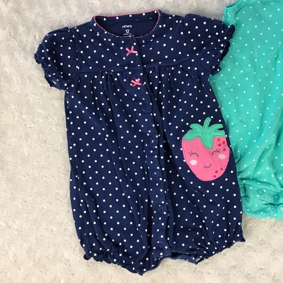 Carter’s Baby Girl Romper Bundle Parrot Strawberry - Picture 2 of 5